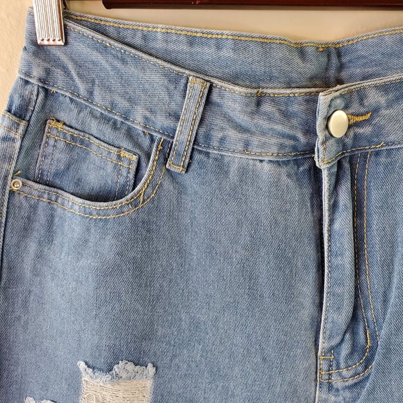 SHEIN Womens Blue Wash High Waist Ripped Factory Distressed Jeans - Picture 6 of 13